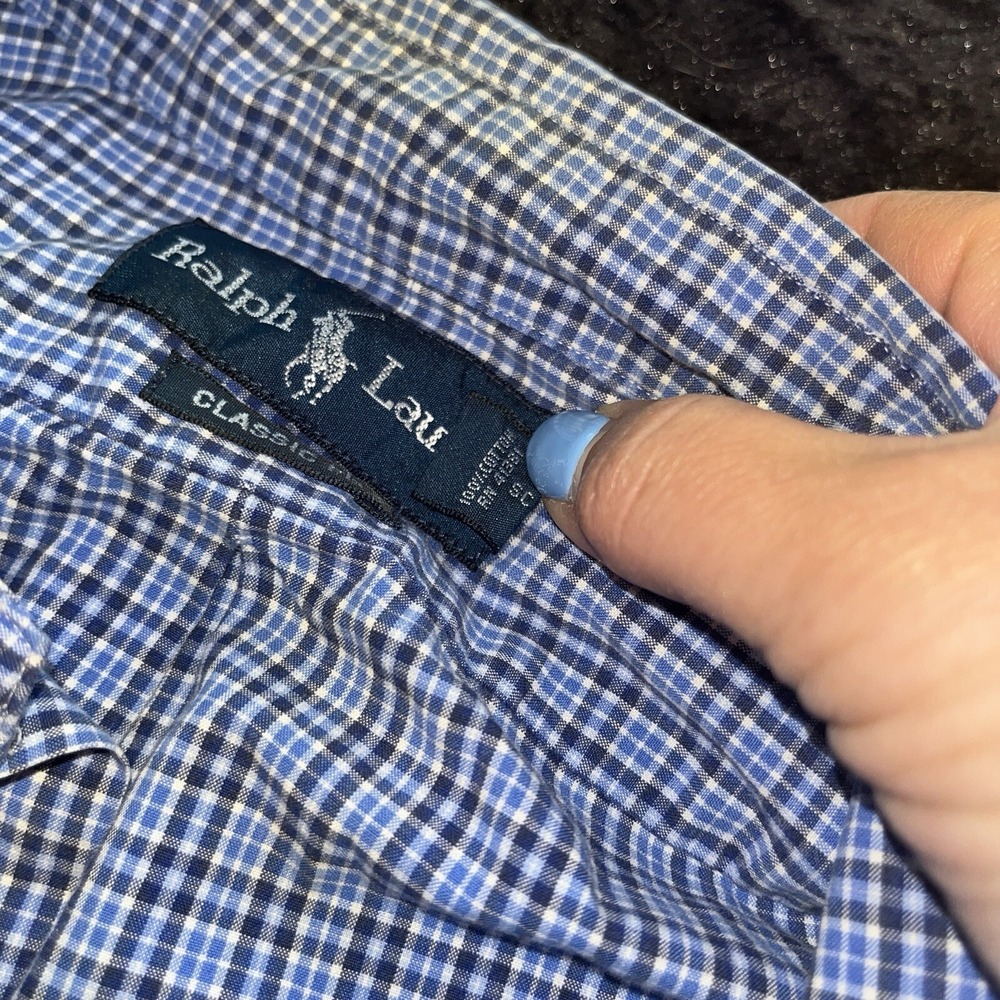 Ralph Lauren Button Down Shirt Mens Size XL Blue Plaid Classic Fit Long Sleeve - Picture 6 of 8